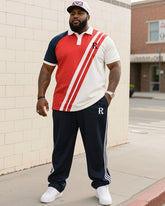 Men's Plus Size Daily Casual Simple Slant Striped Short Sleeve POLO Trousers Suit